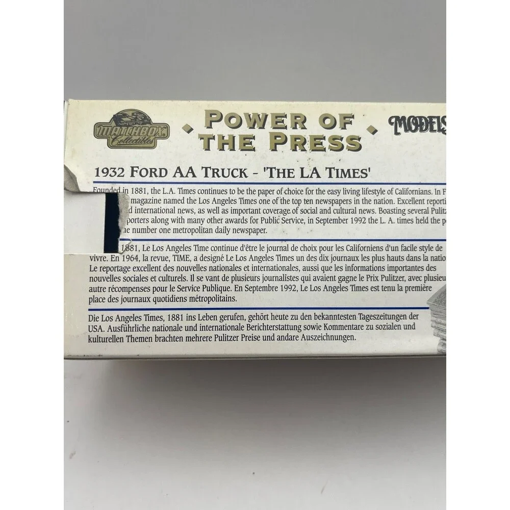 Matchbox Collectibles LA Times Newspaper Truck Diecast w/ Box 4.5